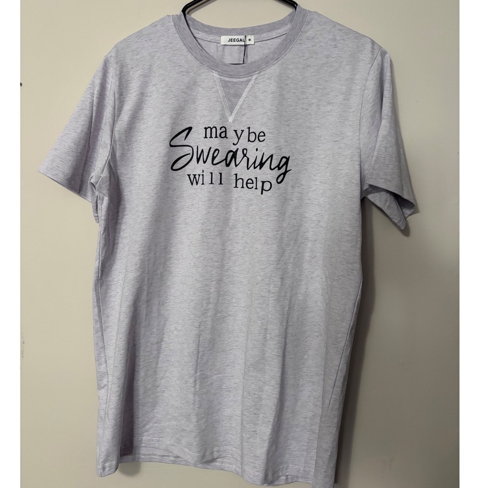 Handmade Maybe Swearing Will Help Graphic T-Shirt Heather Grey Cotton Size M NEW